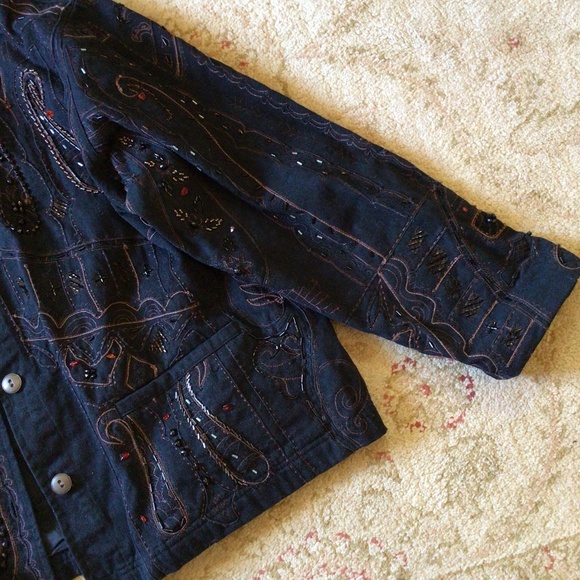 Chico's Design Black Denim Embellished Trucker Jacket sz XL - Picture 11 of 14
